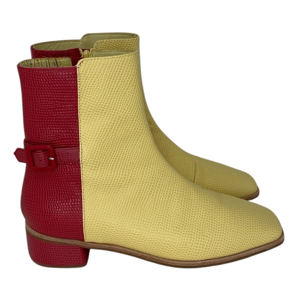 Charlotte Stone Stylish Raspberry Yellow Ankle Boots Textured Size 9 - Picture 5 of 10